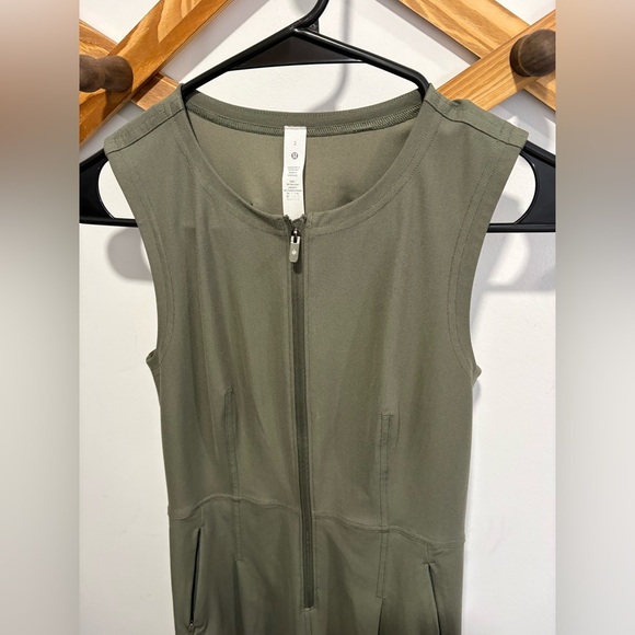 Lululemon Warpstreme Zip-Front Jumpsuit in an olive green color. - Picture 8 of 11